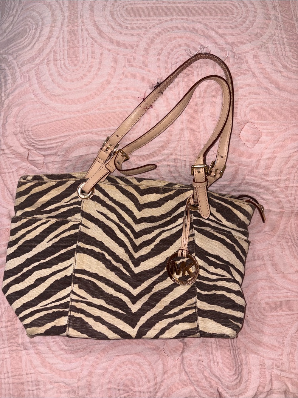 Michael Kors Zebra-Print Shoulder Tote in Beige and Brown